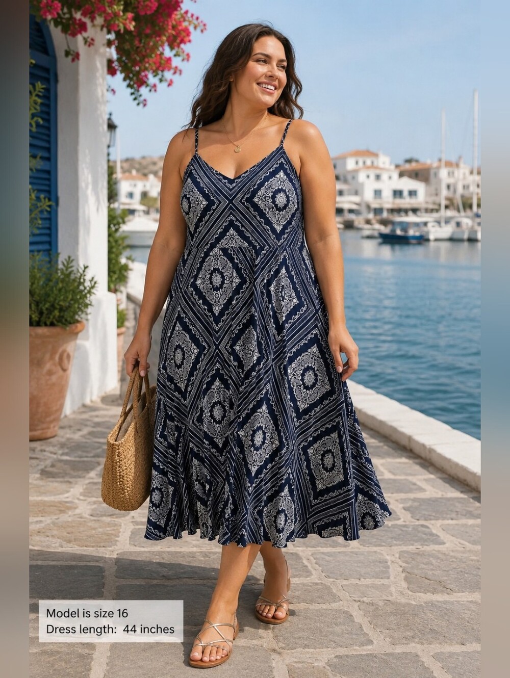 Tommy Hilfiger Women's Size 16 Navy White Paisley Print Cross Back Sundress